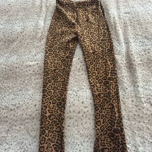 Leopard Print Slim Fit Women's Pants - Brown/Black